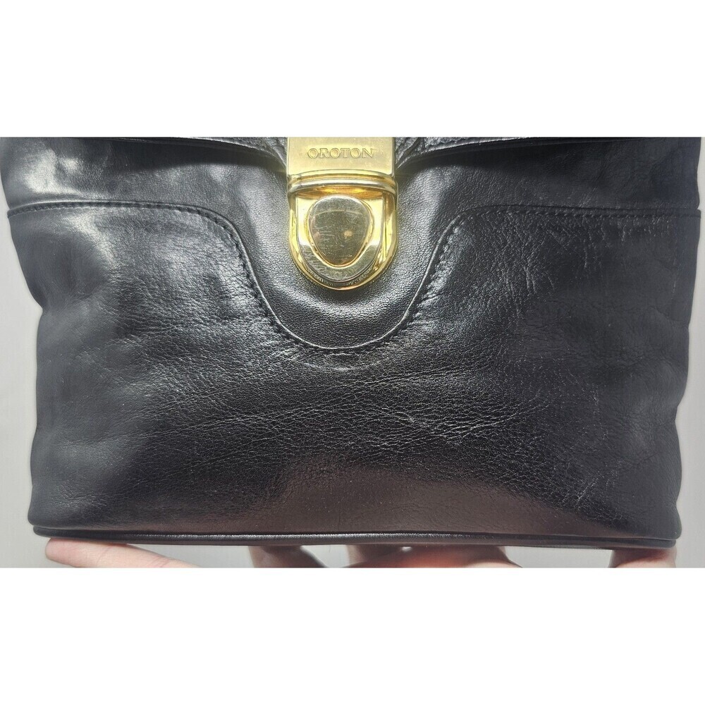 Vintage Oroton Australian Genuine Cowhide Black Leather Purse Satchel Crossbody - Picture 3 of 16